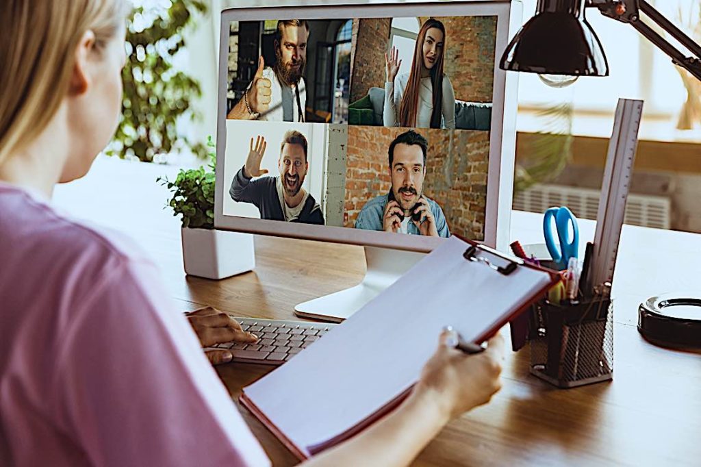 Three Tips for Recruiting During and After COVID-19: HR Management and Recruiting 4 Work from home conference with team covid 9 Pivotal HR Solutions Blog